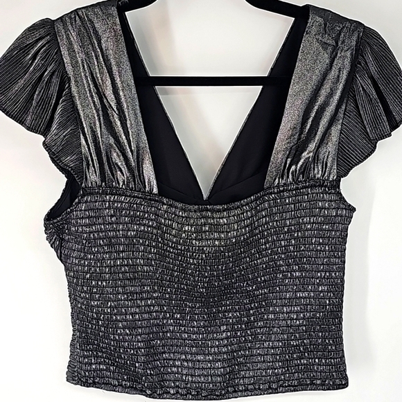 Express Metallic Pleated Rusched  Whimsigoth Elegant Statement Blouse - Picture 6 of 12